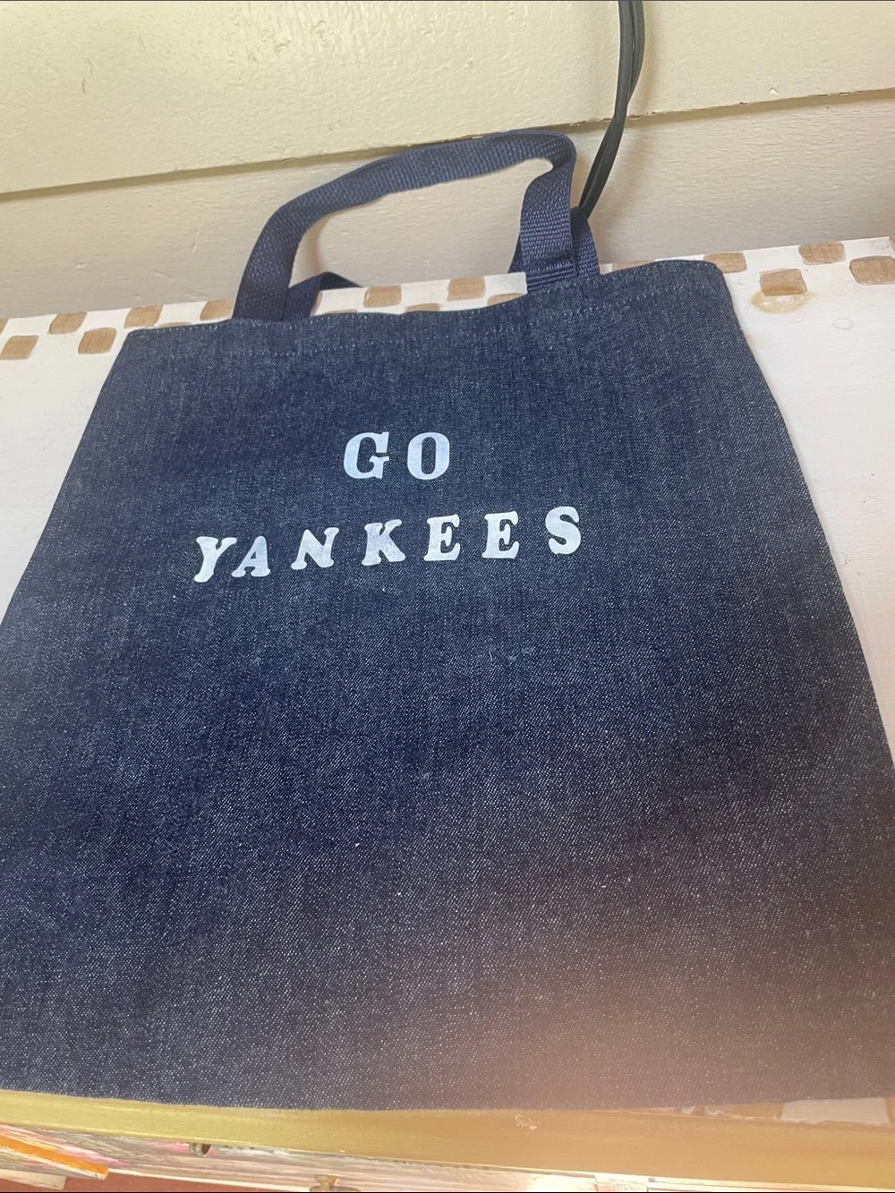 New Baby Yankee Onesie & Denim Go Yankees Tote